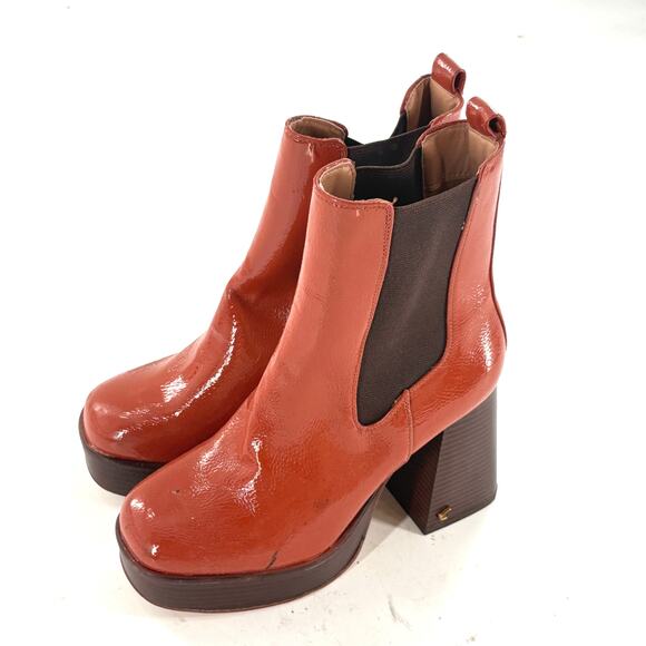 Sam Edelman Circus Stace Platform Booties 7 Cognac Brown Patent Ankle Boots - Picture 6 of 8